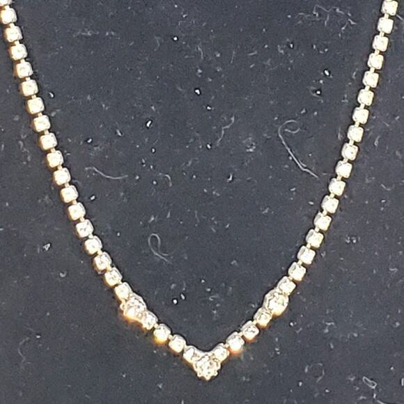 Claires Clear Rhinestone Necklace Dainty 8" Vtg Silver Tone - Picture 2 of 5